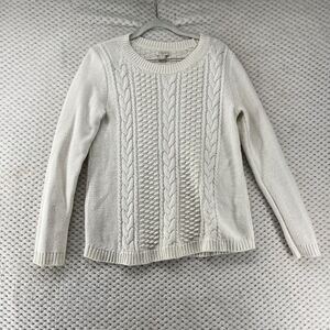 J.Crew Cable Knit Sweater Crewneck Pullover Classic Winter White Fisherman Small
